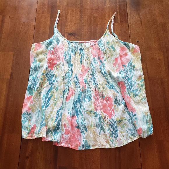 Old Navy Tops - Old Navy White Pink Teal Green Floral Tank Top